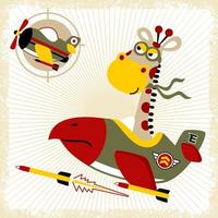 vector cartoon of giraffe on fighter jet