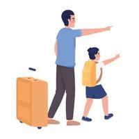 papá con hijo eligiendo destino para el viaje personajes vectoriales de color semiplano. figuras editables. personas de cuerpo completo en blanco. ilustración de estilo de dibujos animados simple para diseño gráfico web y animación vector