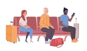 Passengers sitting in waiting place semi flat color vector characters. Editable figures. Full body people on white. Simple cartoon style illustration for web graphic design and animation