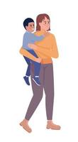 Smiling mother holding boy kid in arms semi flat color vector characters. Editable figures. Full body people on white. Simple cartoon style illustration for web graphic design and animation