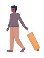 Male passenger with valise going on plane semi flat color vector character. Editable figure. Full body person on white. Simple cartoon style illustration for web graphic design and animation