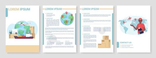 Freight shipping modes flat vector brochure template. Worldwide delivery booklet, leaflet printable color designs. Editable magazine page, reports kit with text space