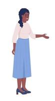 Beautiful woman stretching hand in greeting semi flat color vector character. Editable figure. Full body person on white. Simple cartoon style illustration for web graphic design and animation