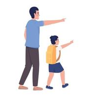 Father with boy pointing fingers on right side semi flat color vector characters. Editable figures. Full body people on white. Simple cartoon style illustration for web graphic design and animation