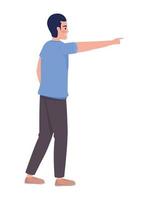 Man in casual clothes showing direction with finger semi flat color vector character. Editable full body person on white. Simple cartoon style illustration for web graphic design and animation