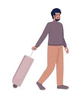 pasajero masculino con bolsa de carrito que va a embarcar en un personaje de vector de color semiplano. figura editable. persona de cuerpo completo en blanco. ilustración de estilo de dibujos animados simple para diseño gráfico web y animación