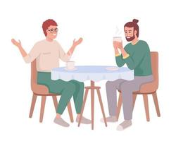 Male friends discussing latest news over coffee semi flat color vector characters. Editable figures. Full body people on white. Simple cartoon style illustration for web graphic design and animation
