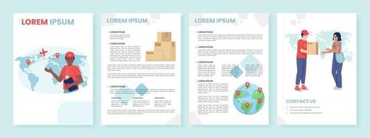 plantilla de folleto de vector plano de servicio de mensajería global. Folleto de entrega rápida, diseños de folletos en color imprimibles. página de revista editable, kit de informes con espacio de texto