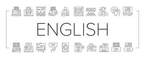 English Language Learn At School Icons Set Vector