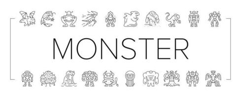 Monster Scary Fantasy Characters Icons Set Vector