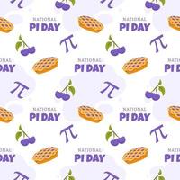 Pi Day Seamless Pattern Design with Mathematical Constants or Baked Pie in Template Hand Drawn Cartoon Flat Illustration vector
