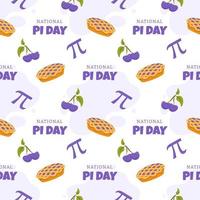 Pi Day Seamless Pattern Design with Mathematical Constants or Baked Pie in Template Hand Drawn Cartoon Flat Illustration vector