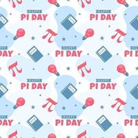 Pi Day Seamless Pattern Design with Mathematical Constants or Baked Pie in Template Hand Drawn Cartoon Flat Illustration vector