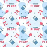 Pi Day Seamless Pattern Design with Mathematical Constants or Baked Pie in Template Hand Drawn Cartoon Flat Illustration vector