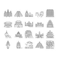 Asia Building And Land Scape Icons Set Vector