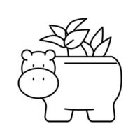 pot in hippopotamus form for house plant line icon vector illustration