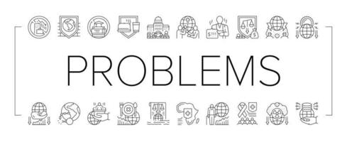 Social Public Problems Worldwide Icons Set Vector