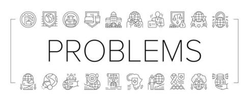 Social Public Problems Worldwide Icons Set Vector