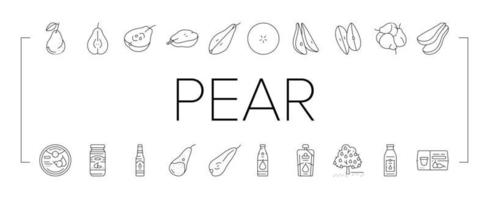 pear fruit green white leaf food icons set vector