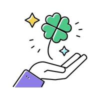 clover for luck holding hand lotto color icon vector illustration