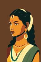 Portrait of a beautiful Indian woman in traditional costume. Vector illustration.