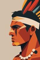 hombre indio nativo americano de perfil. ilustración vectorial del hombre nativo americano vector