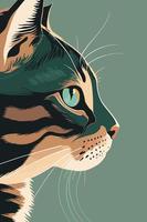 Portrait of a cat with green eyes. Vector illustration in retro style.