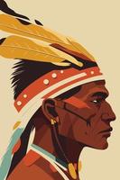 Native american indian chief. Vector illustration in retro style.