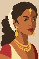 Portrait of a beautiful Indian woman. Vector illustration in retro style.