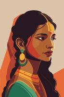 Indian woman in traditional dress. Vector illustration in retro style. India.