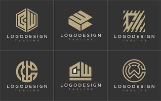 CW C W logo design template set. Modern CW C W letter logo collection. vector