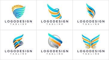 Colorful gradient wings logo design template. Modern wing logo vector bundle.