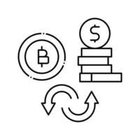 moneda dinero a bitcoin línea icono vector ilustración