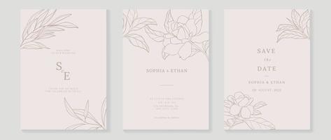 vector de fondo de tarjeta de invitación de boda de lujo. decore con un elegante fondo de plantilla de arte de línea de rama de hoja floral botánica. ilustración de diseño para boda y plantilla de portada vip, banner.