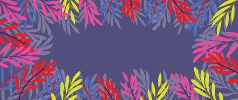 Ilustración de vector de fondo de hojas tropicales coloridas. patrón de follaje botánico abstracto, textura exótica de marco de borde de estilo primavera verano. diseño de arte contemporáneo para la decoración del hogar, papel tapiz.