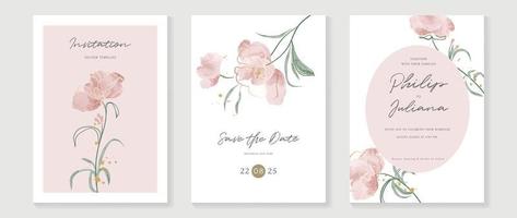 Luxury wedding invitation card background vector. Elegant watercolor floral leaf branch and gold line art texture template background. Design illustration for wedding and vip cover template, banner. vector