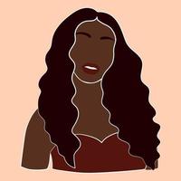 Portrait of  black African American woman with curly hair. Abstract portrait of a woman vector