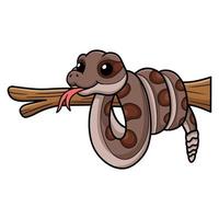 linda caricatura de serpiente de cascabel en la rama de un árbol vector