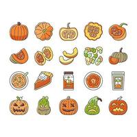 calabaza halloween otoño naranja iconos conjunto vector