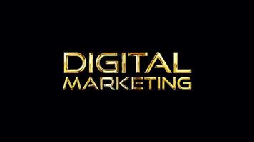 digital marknadsföring gyllene text lysande effekt på svart bakgrund video