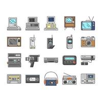 conjunto de iconos de dispositivo de tecnología de gadget retro vector