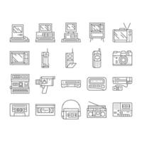 retro gadget technology device icons set vector