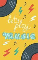 Lets Play Music Banner With Lettering And Vinyl Records Vector Illustration In Flat Style