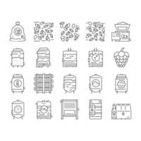 beer production brewery factory icons set vector