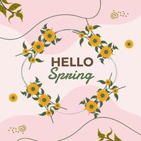 marco floral de primavera. hola pancarta de primavera. diseño de publicaciones en redes sociales de primavera. plantilla de banner de primavera dibujada a mano vector