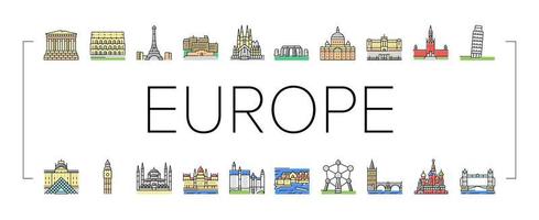 Europe Monument Construction Icons Set Vector