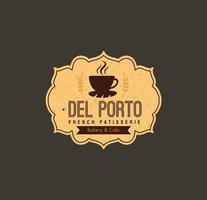 Del Porto cafe logo with coffee cup. vector