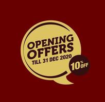 Opening offers stickers. 10 percent off vector. vector