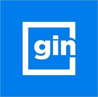 GIN company name initial letters monogram. GIN letters in square on blue background. vector