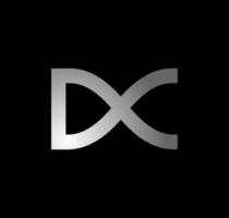 monograma de letras iniciales del nombre de la empresa dx. logotipo plateado vectorial infinito dx. vector